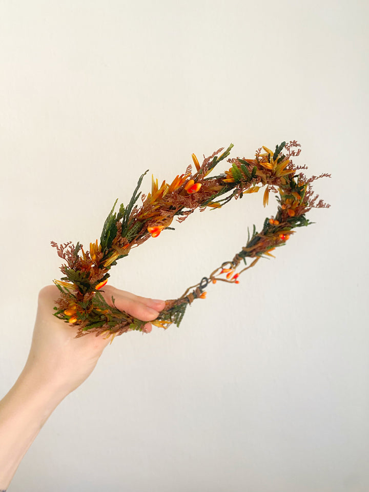 Fall Wedding Floral Hair Set - Wreath and Comb with Dried Materials