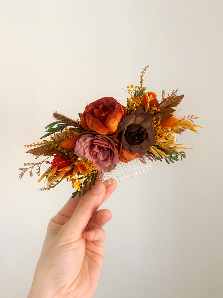 Fall Wedding Floral Hair Set - Wreath and Comb with Dried Materials