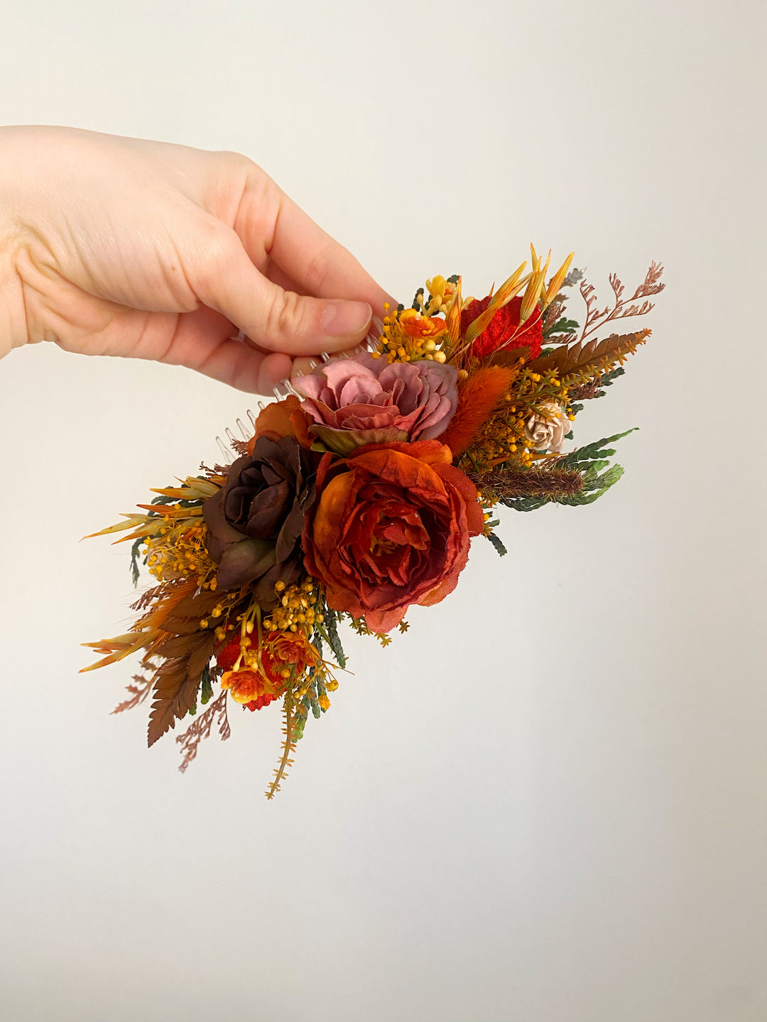 Fall Wedding Floral Hair Set - Wreath and Comb with Dried Materials