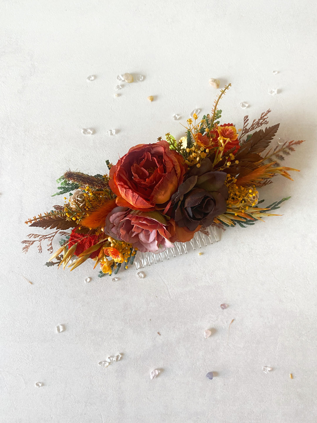 Fall Wedding Floral Hair Set - Wreath and Comb with Dried Materials