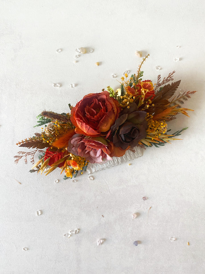Fall Wedding Floral Hair Set - Wreath and Comb with Dried Materials