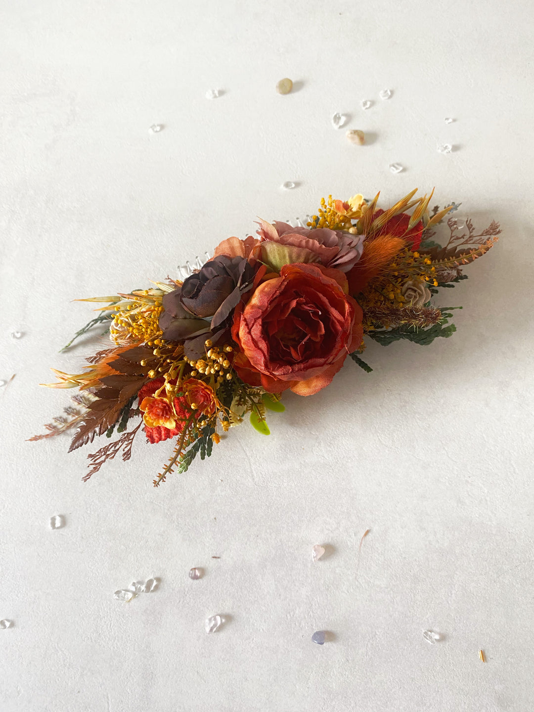 Fall Wedding Floral Hair Set - Wreath and Comb with Dried Materials