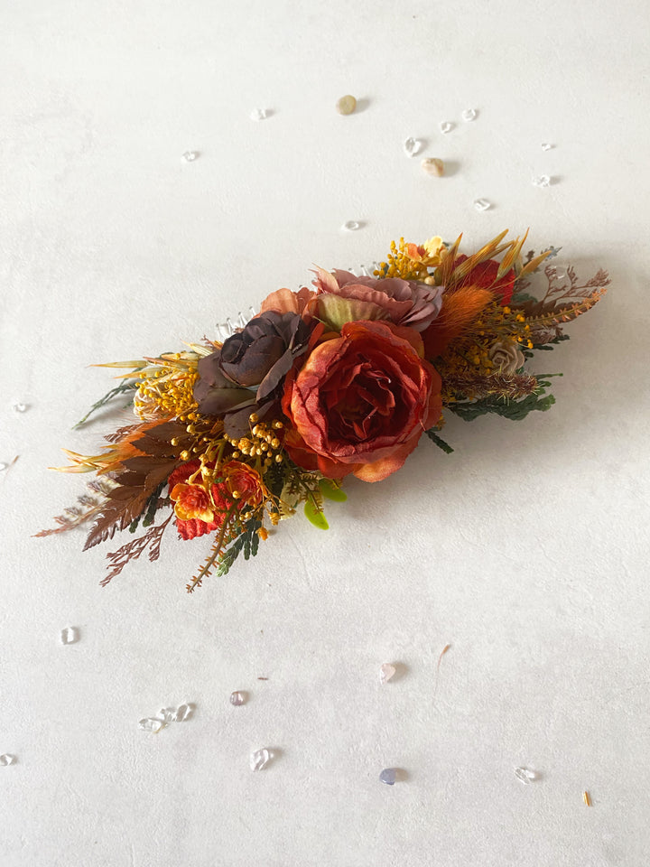 Fall Wedding Floral Hair Set - Wreath and Comb with Dried Materials