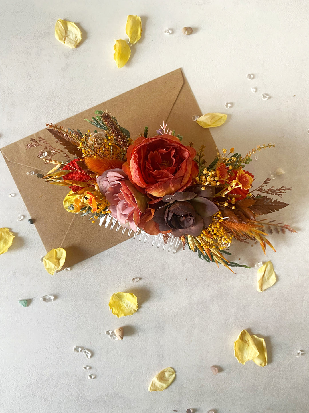 Fall Wedding Floral Hair Set - Wreath and Comb with Dried Materials