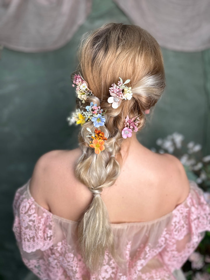 Pastel Flower Hair Pins: Boho Wedding Hair Accessories – handmade floral hair accessory by magaela