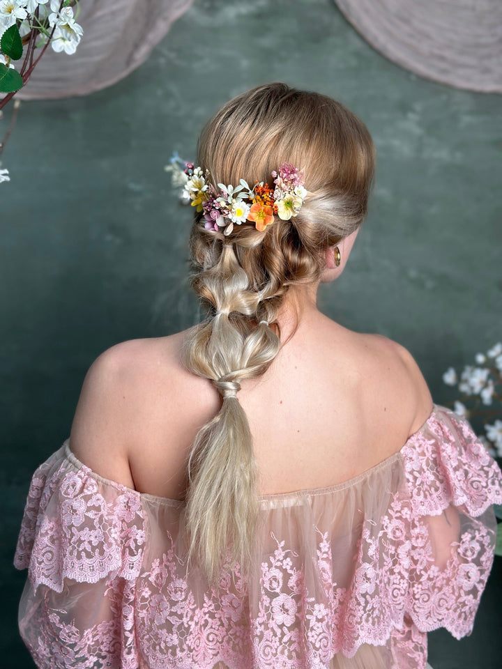 Pastel Flower Hair Pins: Boho Wedding Hair Accessories – handmade floral hair accessory by magaela