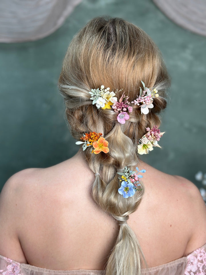 Pastel Flower Hair Pins: Boho Wedding Hair Accessories – handmade floral hair accessory by magaela