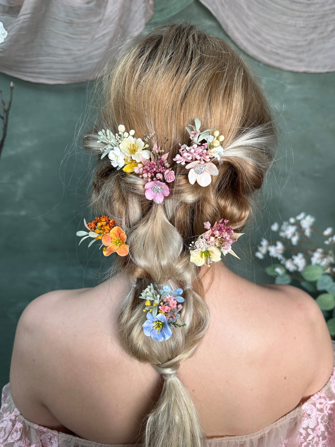 Pastel Flower Hair Pins: Boho Wedding Hair Accessories – handmade floral hair accessory by magaela