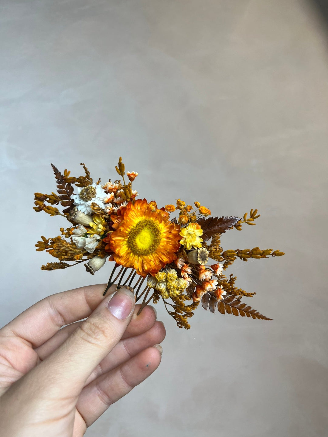 Terracotta Dried Flower Hair Comb | Fall Rustic Wedding – handmade floral hair accessory by magaela
