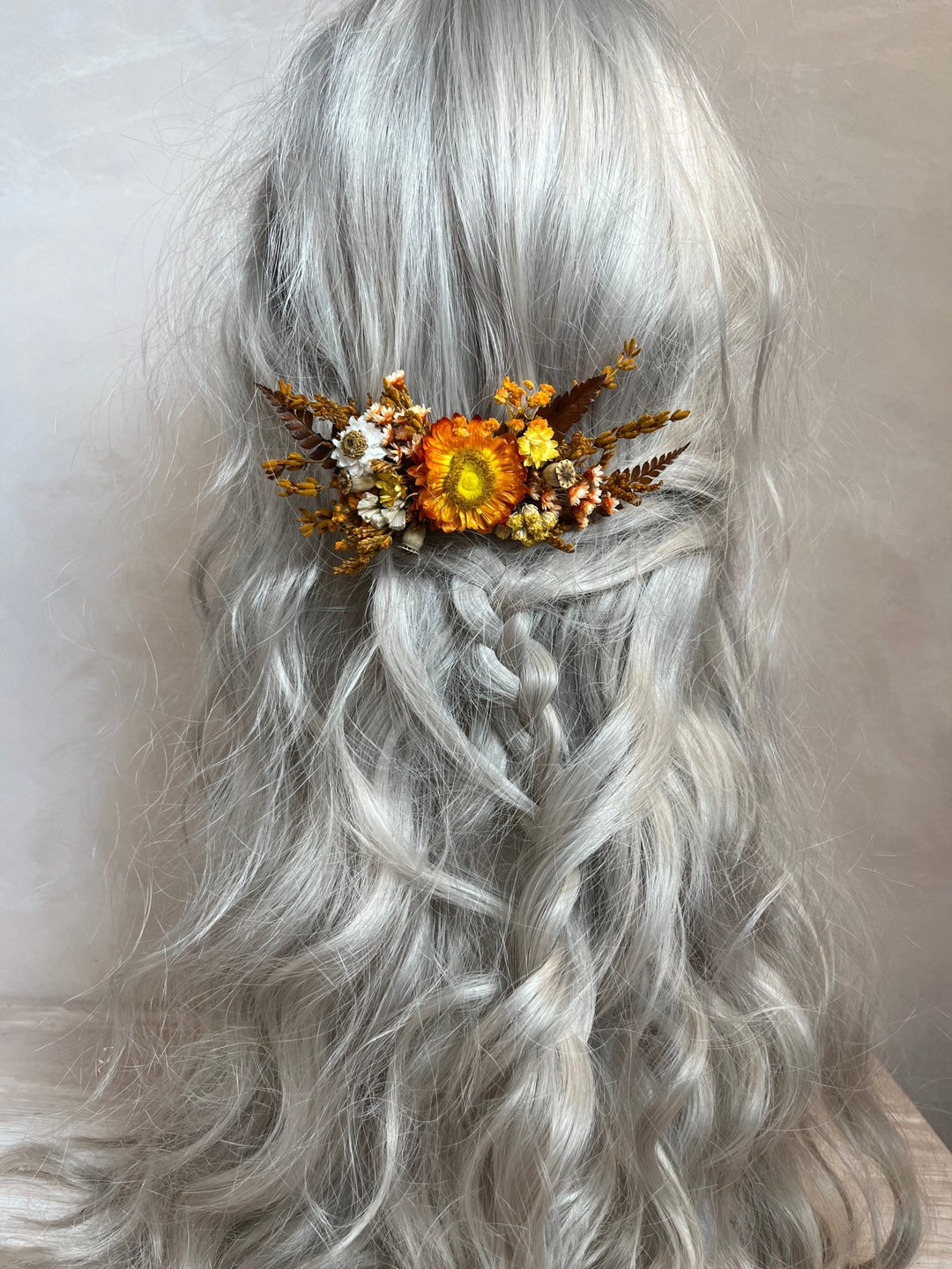 Terracotta Dried Flower Hair Comb | Fall Rustic Wedding – handmade floral hair accessory by magaela