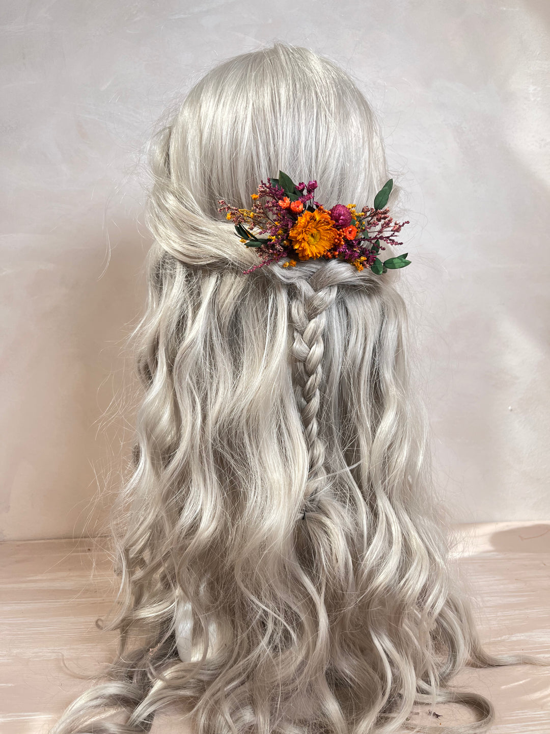 Dried Flower Hair Comb | Orange Flower, Purple Amaranth and Eucalyptus