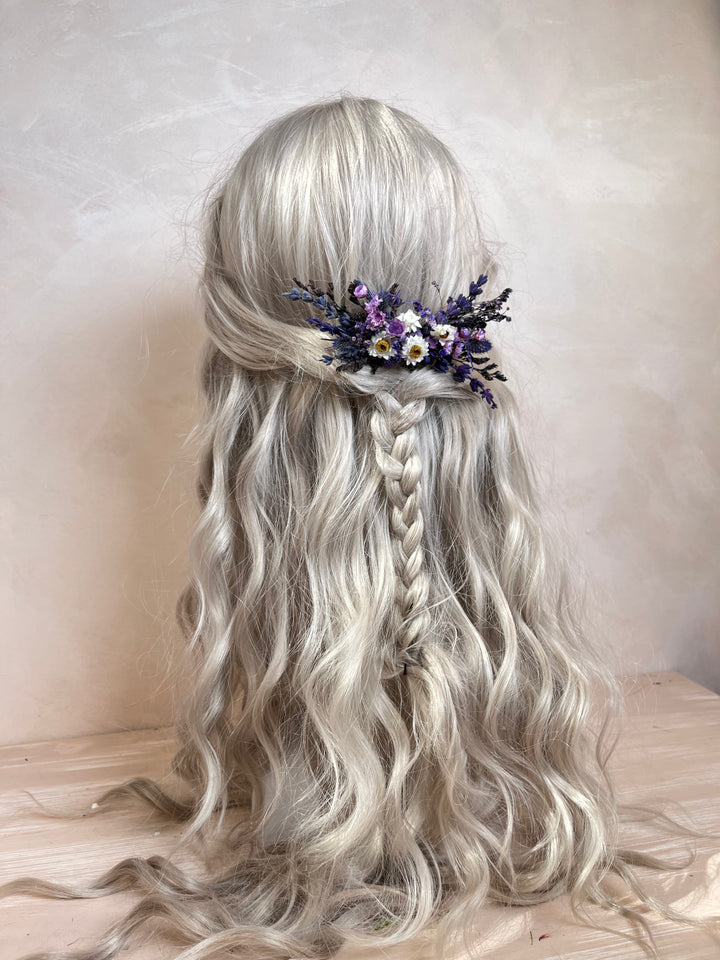Dried Flower Hair Comb | Lavender, Gypsophila and White Daisy-Like Blooms