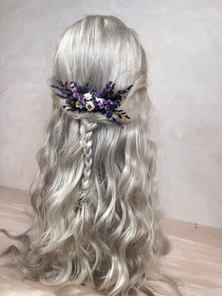 Dried Flower Hair Comb | Lavender, Gypsophila and White Daisy-Like Blooms