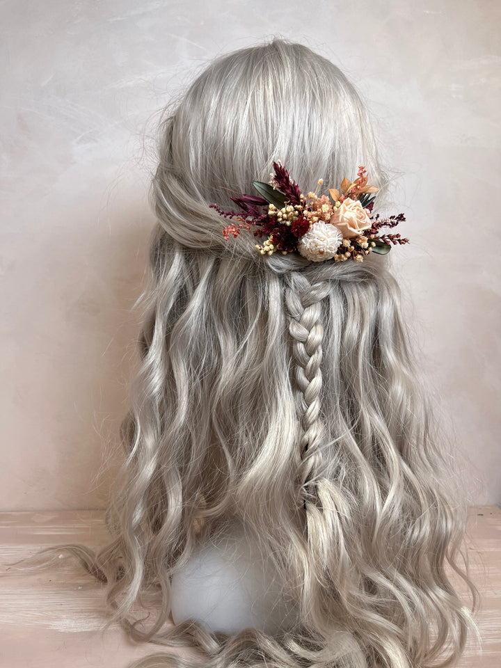 Dried Flower Hair Comb for Fall Wedding | Rose, Dahlia, Ruscus and Gypsophila