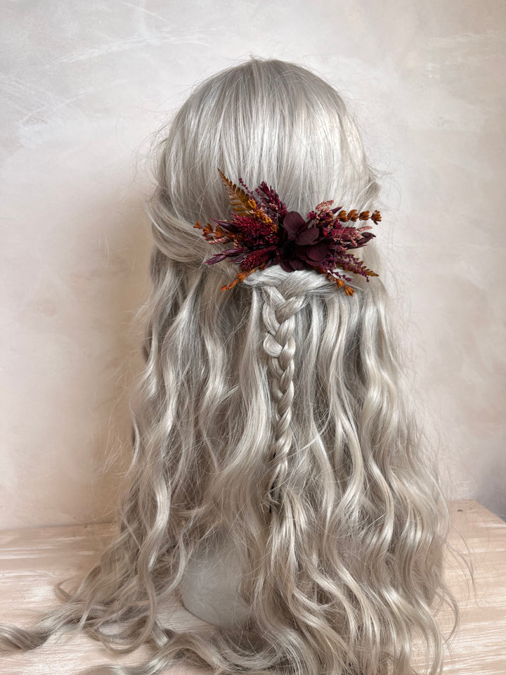 Dried Flower Burgundy Hair Comb  | Hydrangea, Lavender and Grasses
