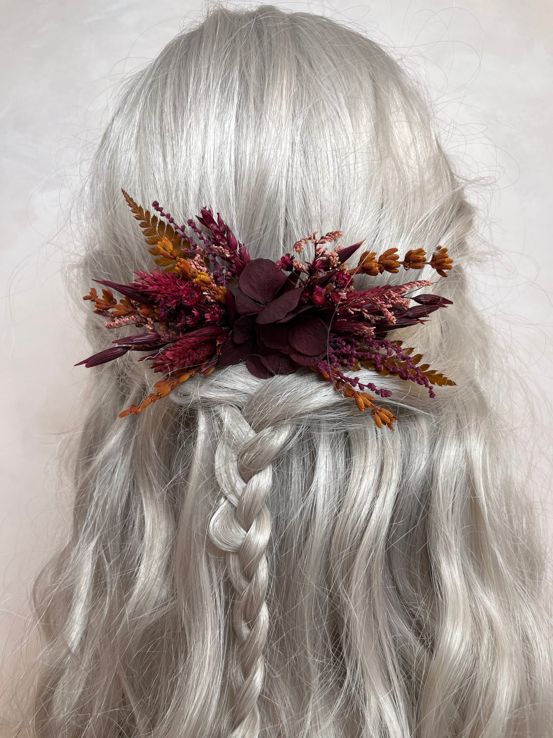Dried Flower Burgundy Hair Comb  | Hydrangea, Lavender and Grasses