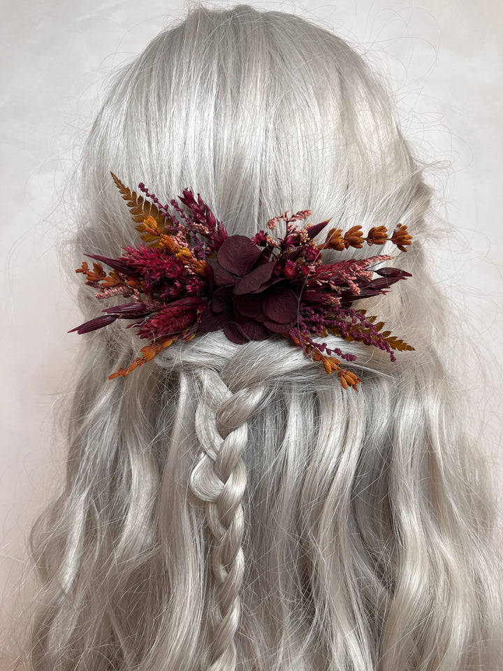 Dried Flower Burgundy Hair Comb  | Hydrangea, Lavender and Grasses