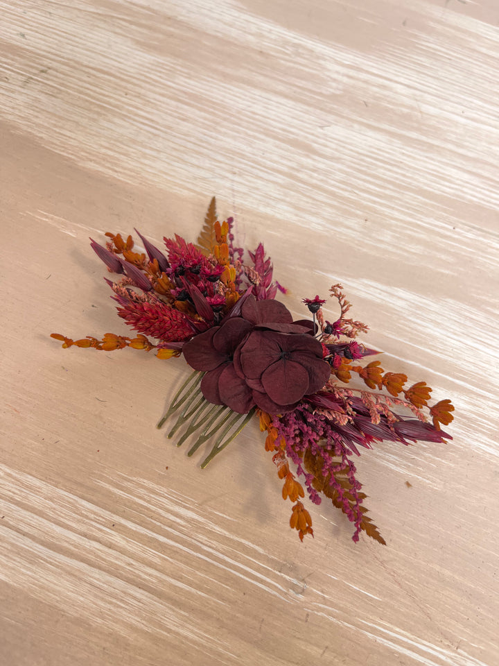 Dried Flower Burgundy Hair Comb  | Hydrangea, Lavender and Grasses