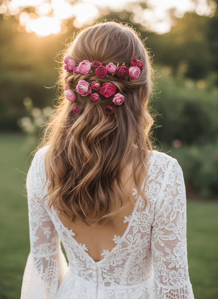 Magenta Peony Hair Pins: Bridal Flower Hairpiece Set – handmade floral hair accessory by magaela