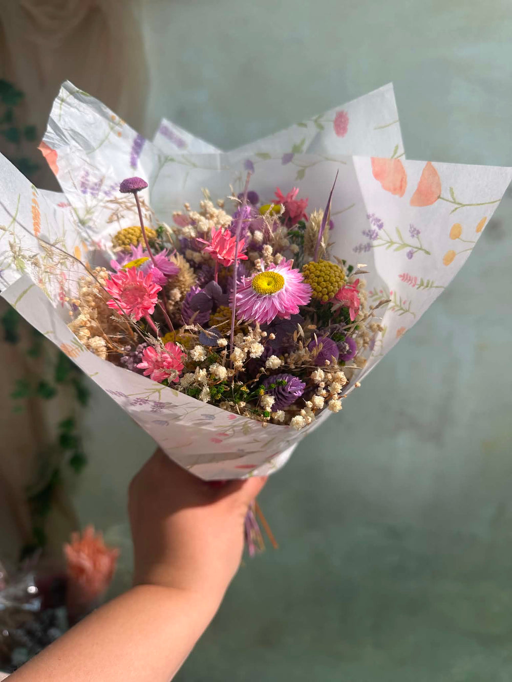 Mini Flower Bouquet: Pink and Purple Teacher Gift with Dried Wildflowers – handmade floral hair accessory by magaela