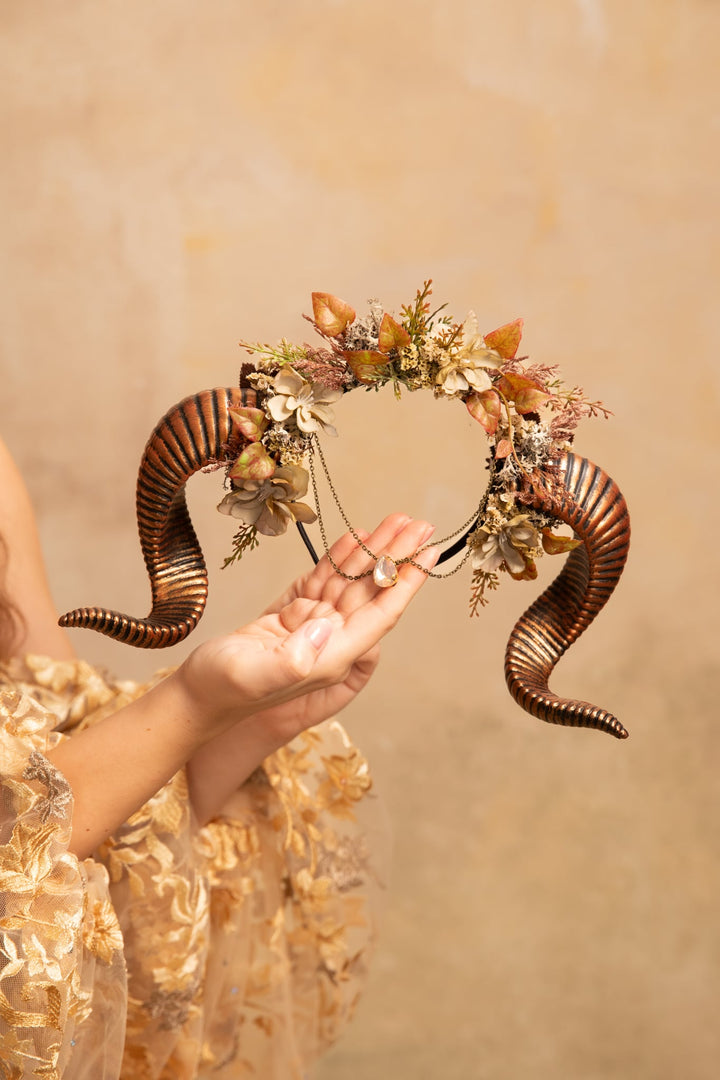 Natural Horns Crown: Pagan Headband – handmade floral hair accessory by magaela