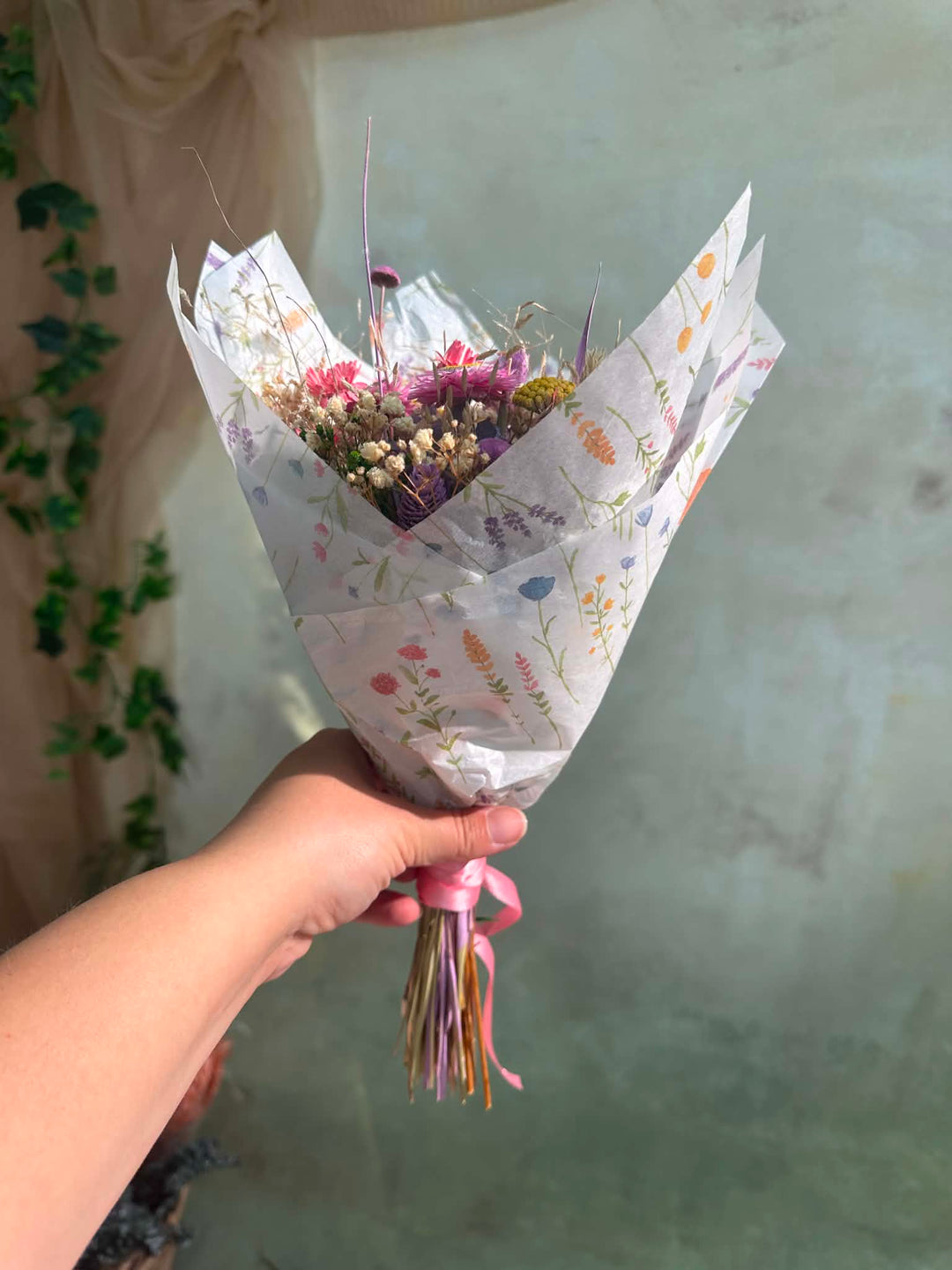 Mini Flower Bouquet: Pink and Purple Teacher Gift with Dried Wildflowers – handmade floral hair accessory by magaela