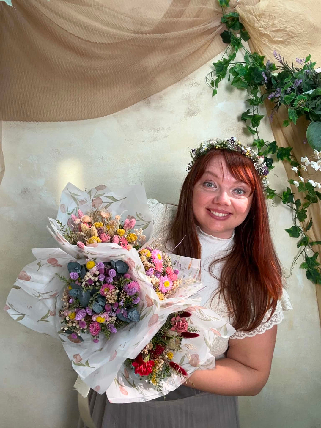Mini Flower Bouquet: Pink and Purple Teacher Gift with Dried Wildflowers – handmade floral hair accessory by magaela