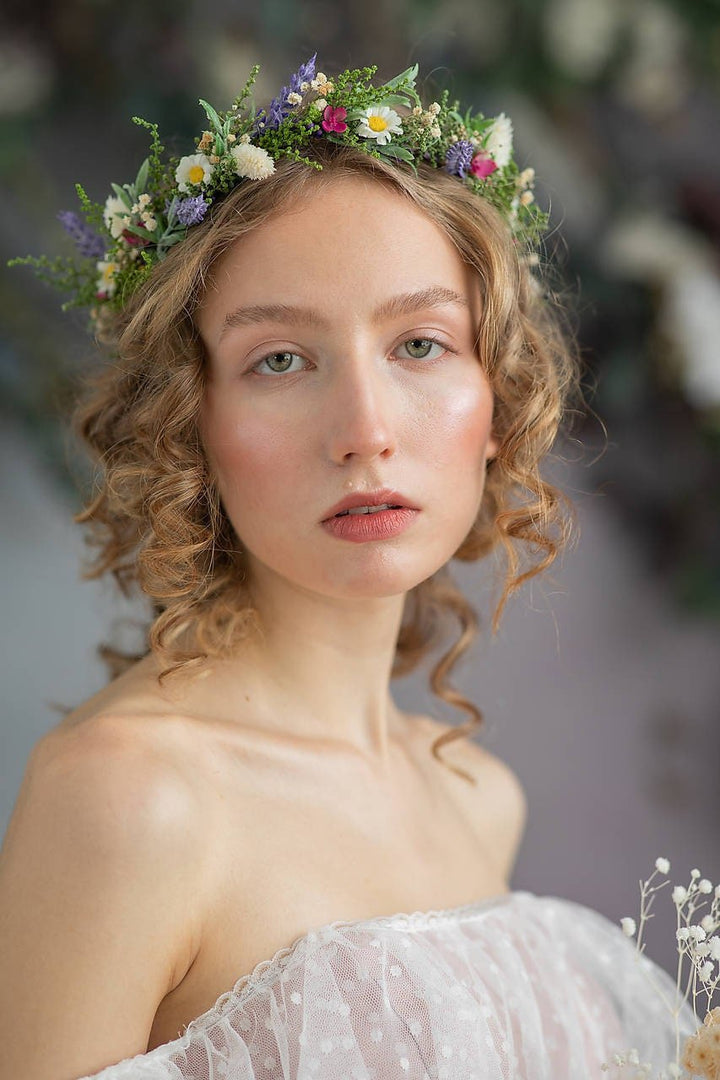 Lavender Daisy Flower Crown: Bridal Meadow Headpiece – handmade floral hair accessory by magaela