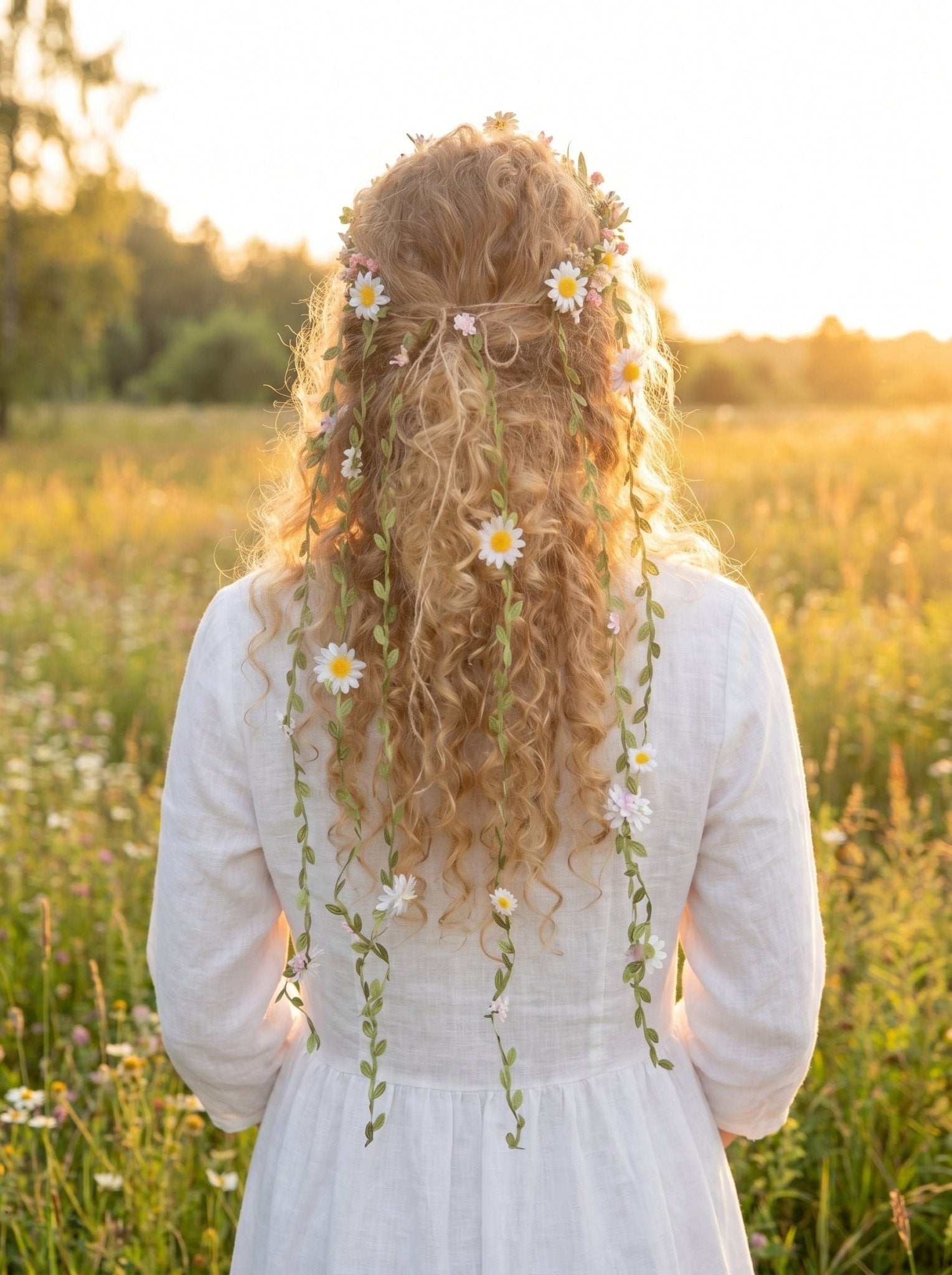 Midsommar Daisy Crown with Flower Veil: Summer Solstice Bridal