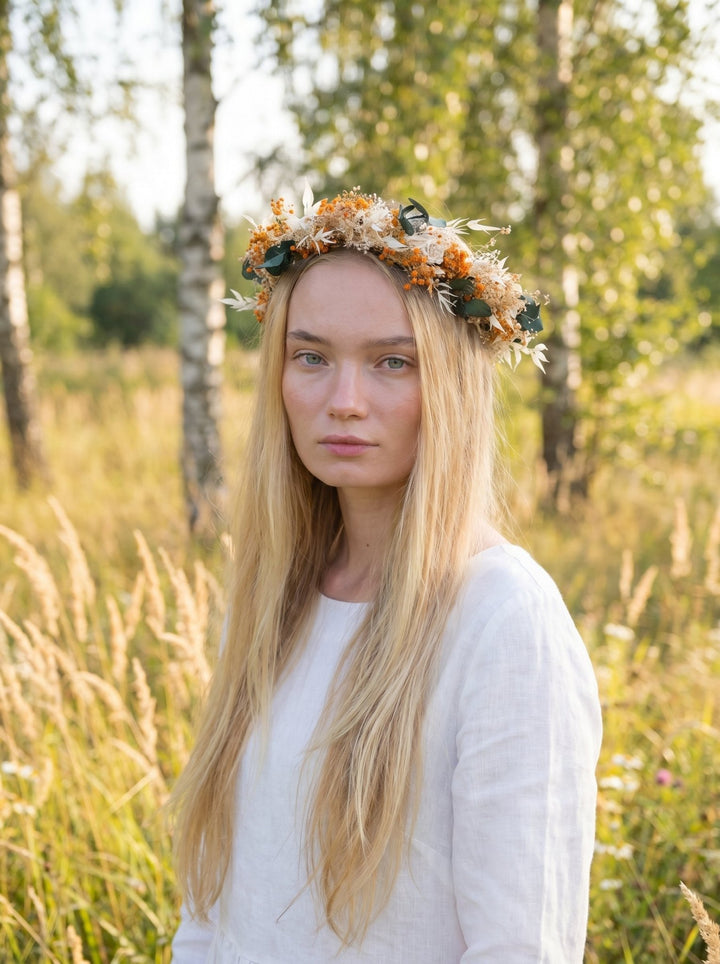 Midsommar Flower Crown: Summer Solstice Bridal Headpiece – handmade floral hair accessory by magaela