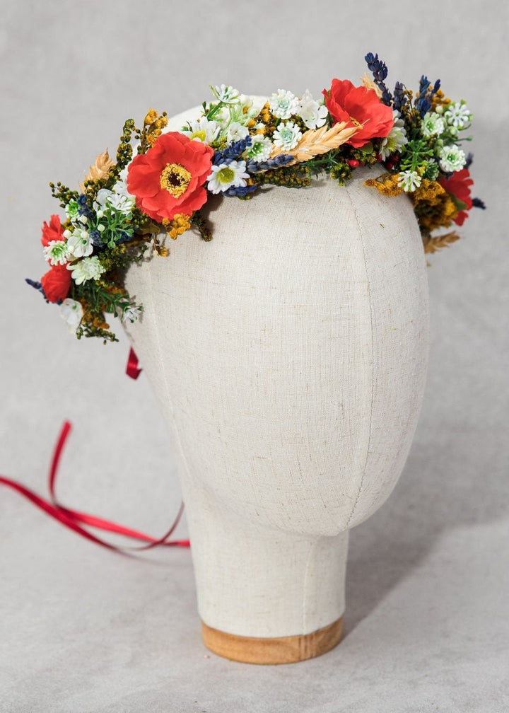 Folk Flower Crown: Poppy & Wheat Hair Wreath – handmade floral hair accessory by magaela