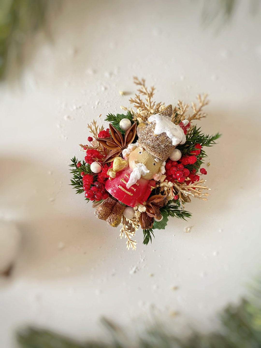 Nutcracker Christmas Brooch | Star Anise and Golden Leaves – handmade floral hair accessory by magaela
