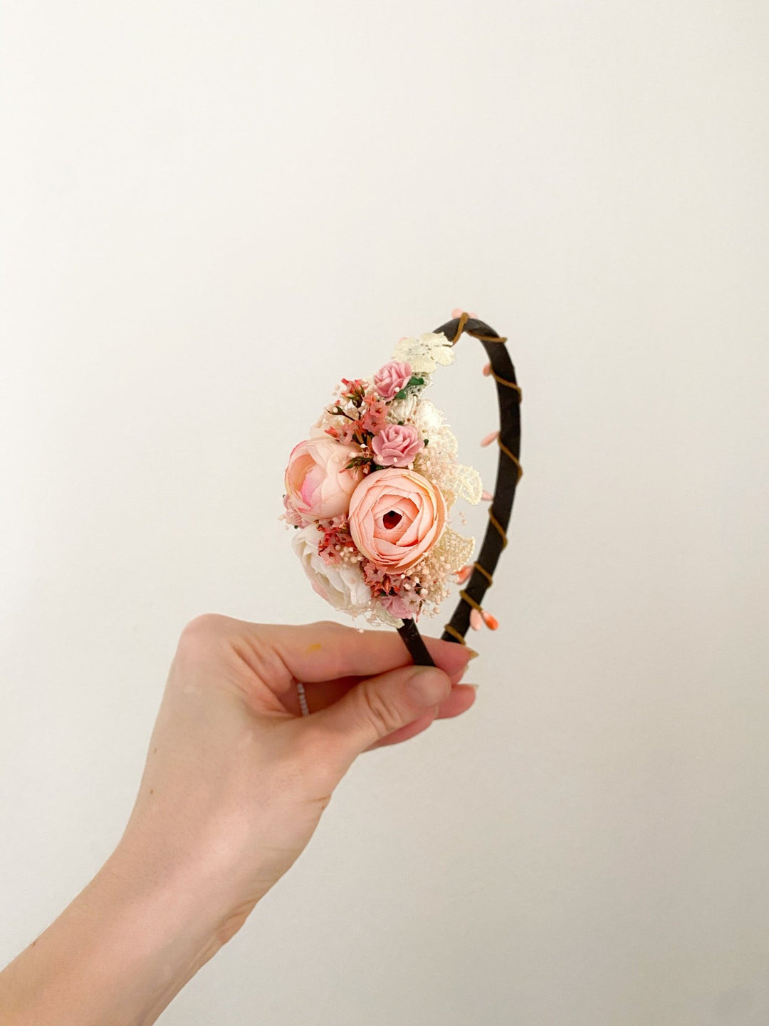 Romantic Blush Peony Headband with Lace – Vintage Floral Hair Accessory – handmade floral hair accessory by magaela