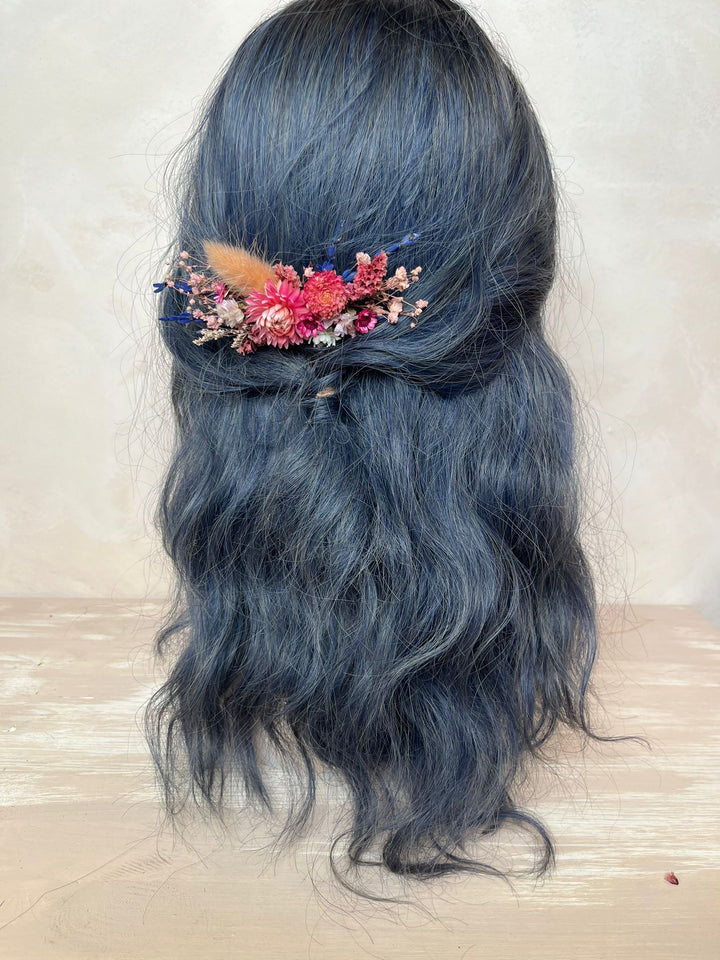 Pink and Purple Dried Flower Hair Comb | Helichrysum, Lagurus and Statice