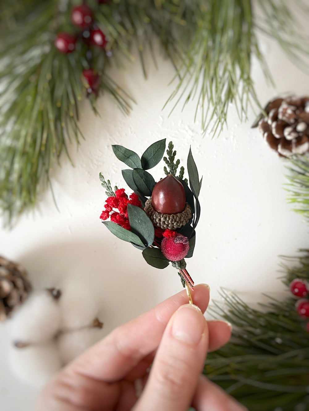 Acorn and Red Berry Bobby Pins | Winter Woodland Hair Accessories – handmade floral hair accessory by magaela