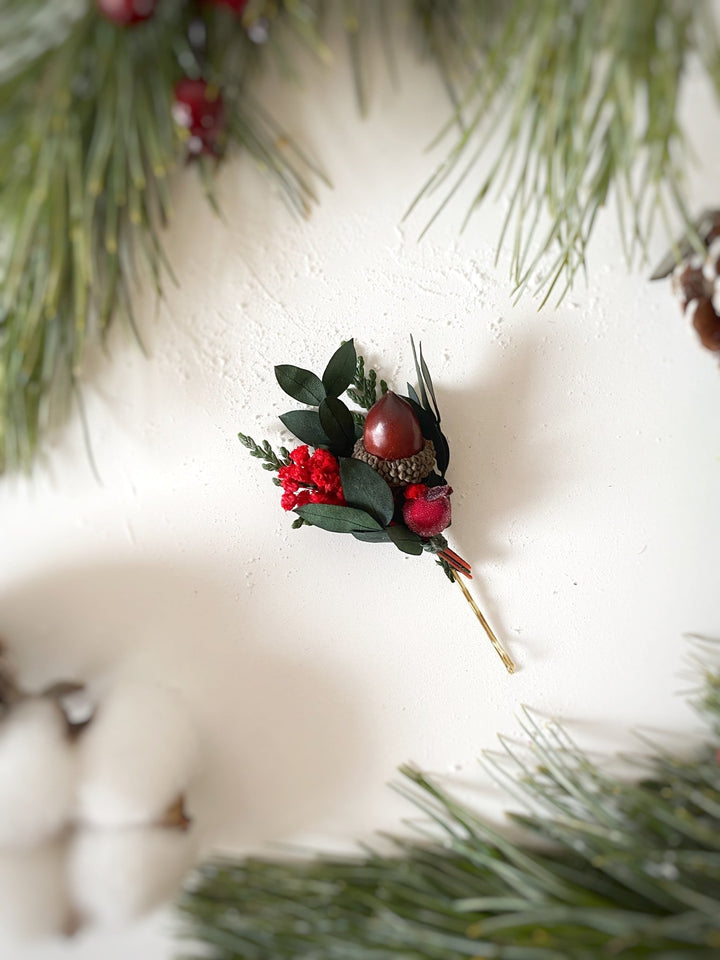 Acorn and Red Berry Bobby Pins | Winter Woodland Hair Accessories – handmade floral hair accessory by magaela
