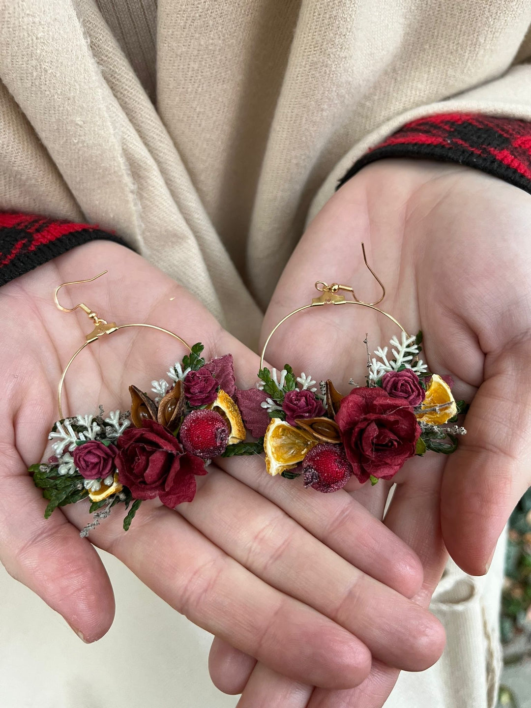 Winter Orange Christmas Accessories – Earrings, Headbands, Brooch & Glass Decorations – handmade floral hair accessory by magaela