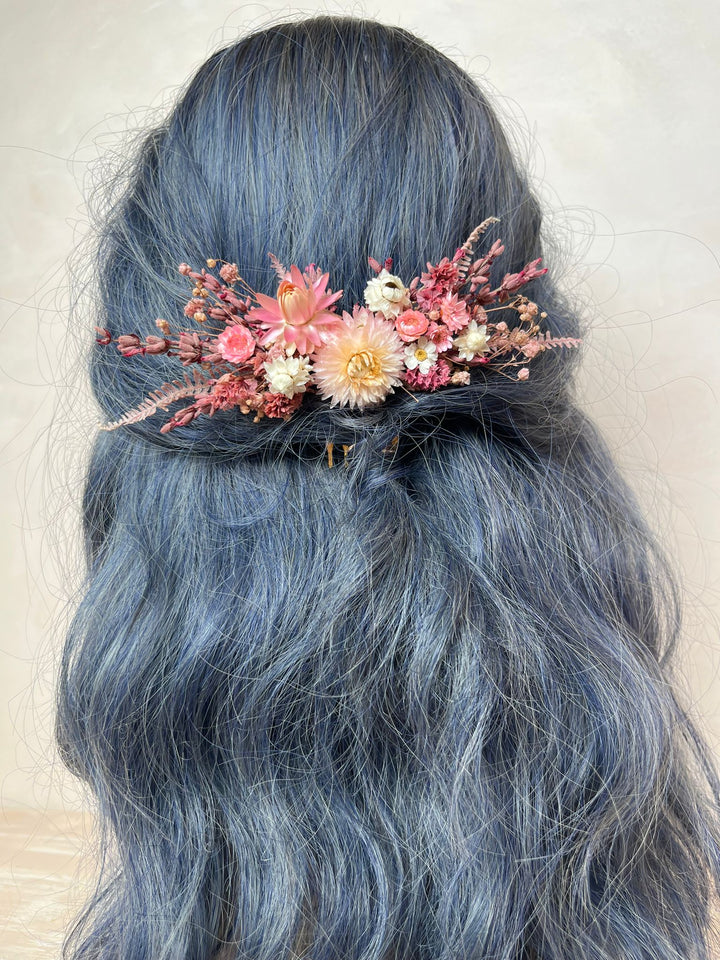 Pink Dried Flower Hair Comb | Helichrysum, Ixodia and Lavender