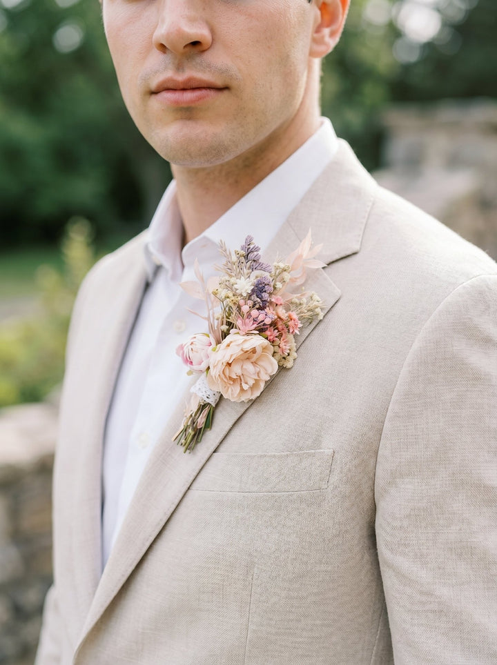 Pink Flower Boutonniere: Romantic Wedding Groom Corsage – handmade floral hair accessory by magaela
