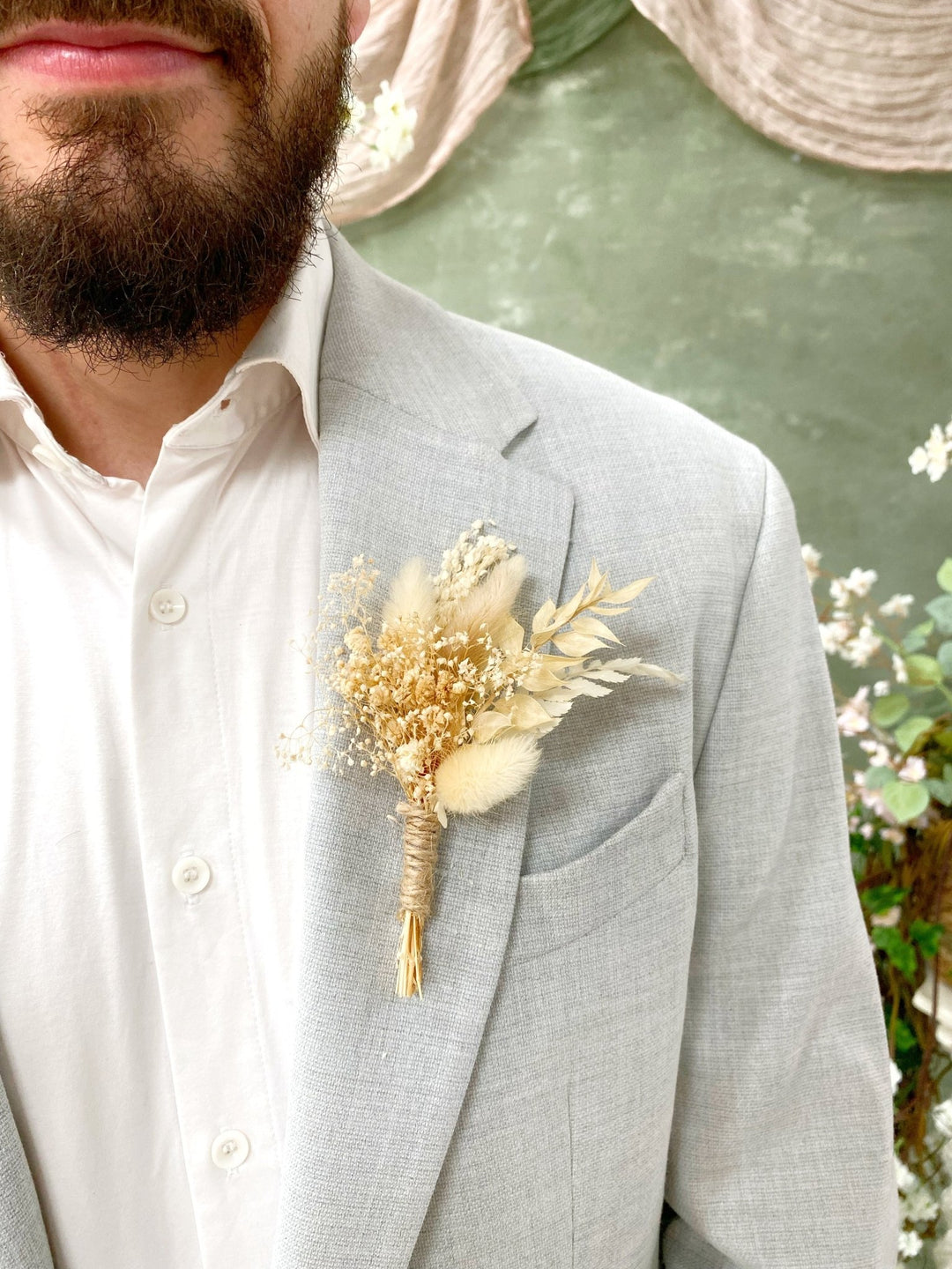 Boho Dried Flower Boutonniere: Pampas Grass Wedding Corsage – handmade floral hair accessory by magaela