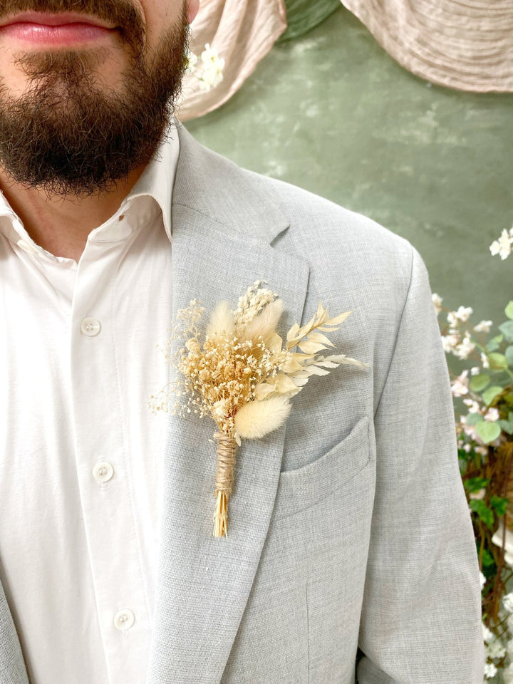 Boho Dried Flower Boutonniere: Pampas Grass Wedding Corsage – handmade floral hair accessory by magaela