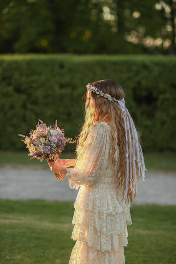 boho wedding dress flower crown Lavender Anemone with Lace Veil - Bridal Wreath Eliza J 3D Floral