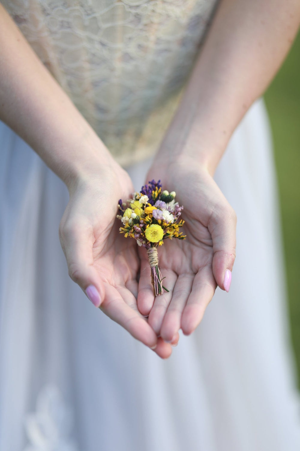 Wildflower Meadow Boutonniere with Lavender, Billy Buttons and Preserved Botanicals – handmade floral hair accessory by magaela