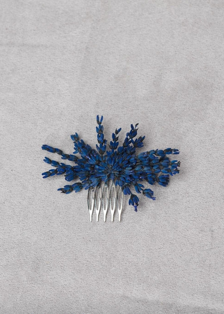 Navy Blue Lavender Flower Comb: Bridal Hair Piece – handmade floral hair accessory by magaela