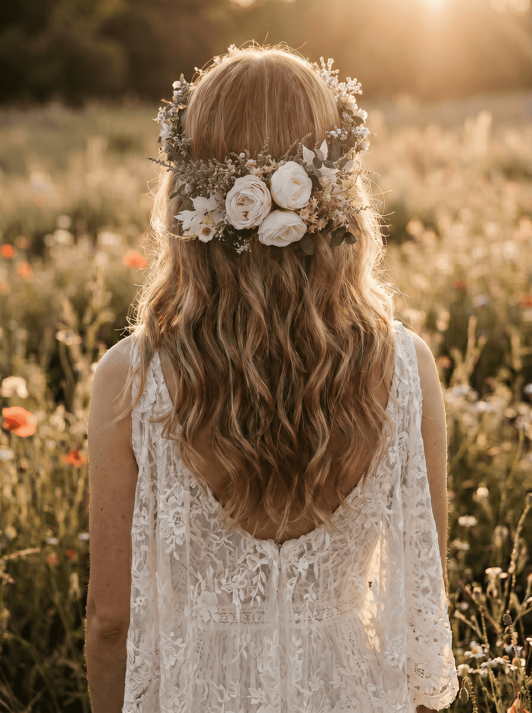 Boho Wedding Flower Crown: Romantic Hair Wreath with Comb – handmade floral hair accessory by magaela