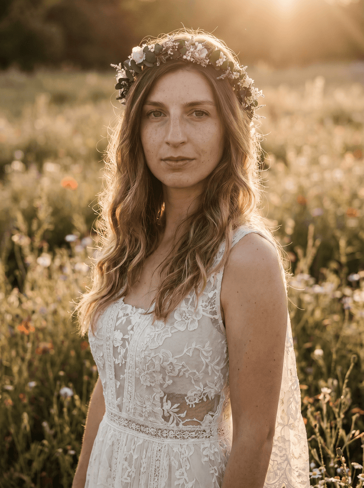 Boho Wedding Flower Crown: Romantic Hair Wreath with Comb – handmade floral hair accessory by magaela