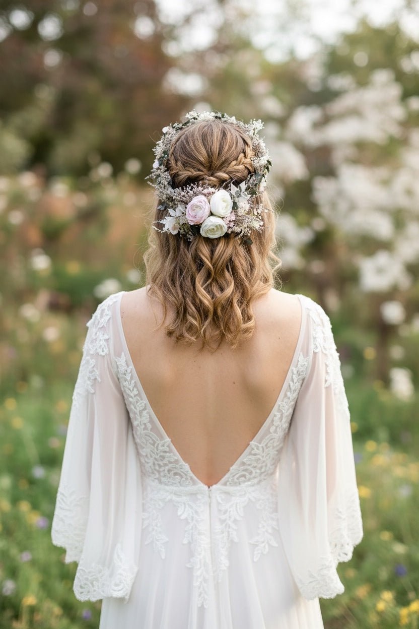 Boho Wedding Flower Crown: Romantic Hair Wreath with Comb – handmade floral hair accessory by magaela