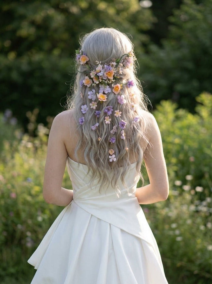 Apricot and Lilac Floral Hair Vine with 5 Hair Clips: Cascading hair accessory – handmade floral hair accessory by magaela