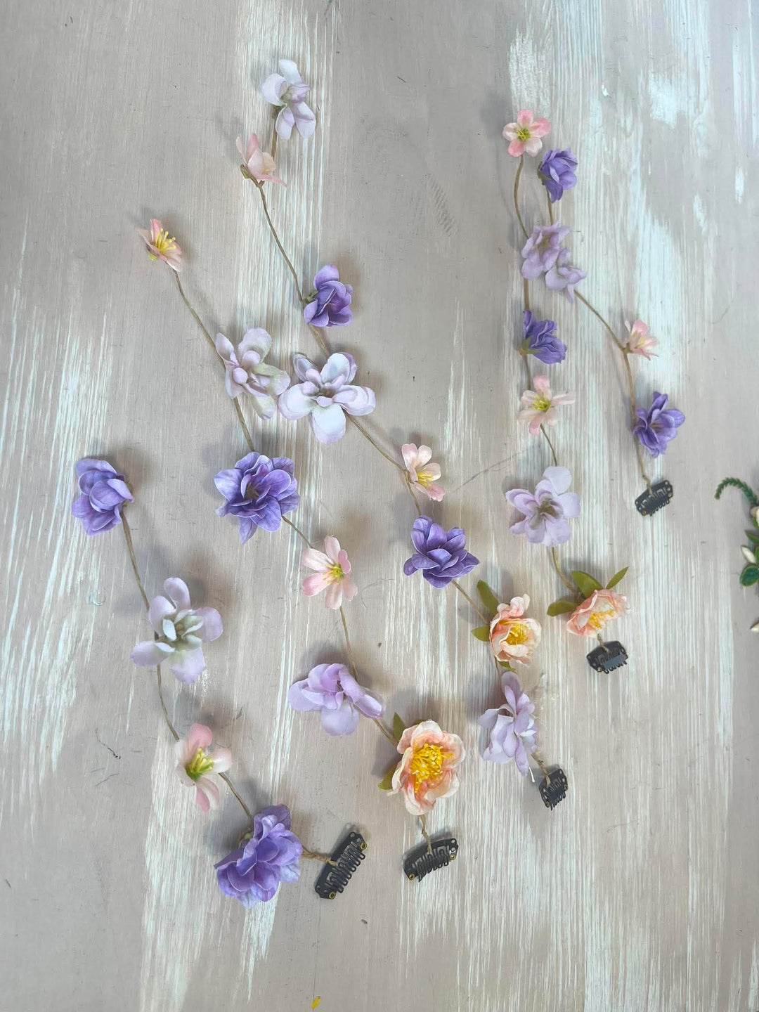 Apricot and Lilac Floral Hair Vine with 5 Hair Clips: Cascading hair accessory – handmade floral hair accessory by magaela