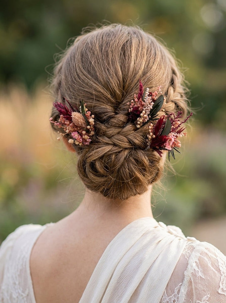 Burgundy and Blush Flower Hair Pins | Bridal Hair Accessories – handmade floral hair accessory by magaela